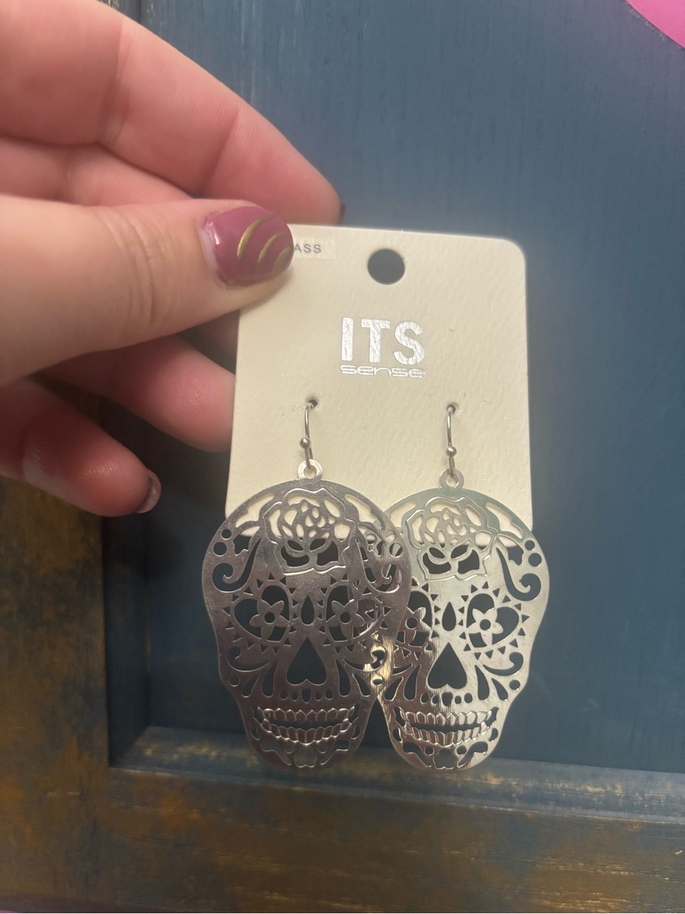Silver-Tone Sugar Skull Drop Earrings
